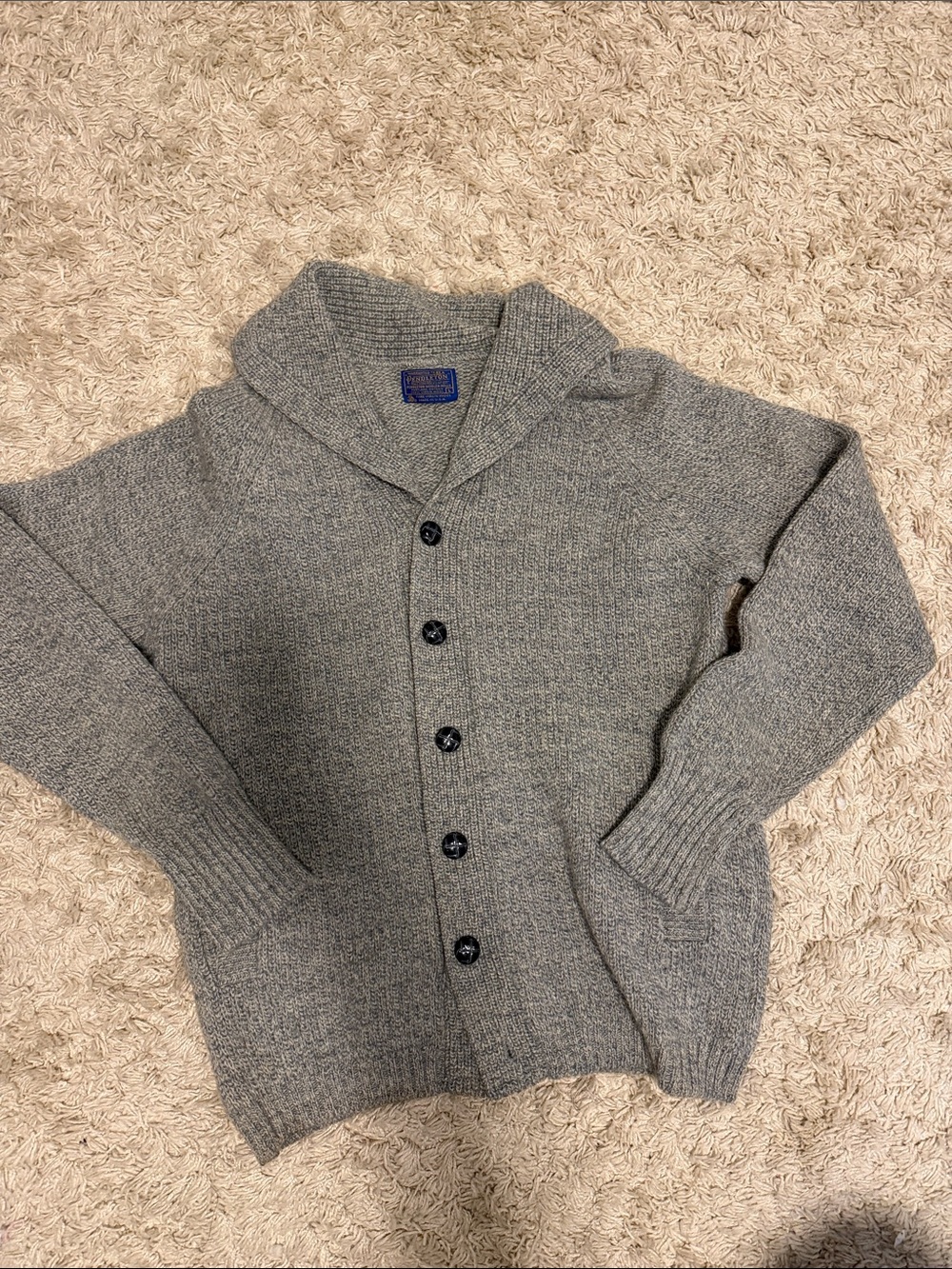 Vintage Pendleton Mens Large Gray Wool Button Down Collared Pocket Knit Cardigan